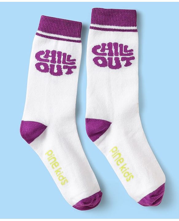 Pine Kids Knit Ankle Length Silvadur Antimicrobial Socks with Chill Out Design Pack of 3 - White Purple & Orange