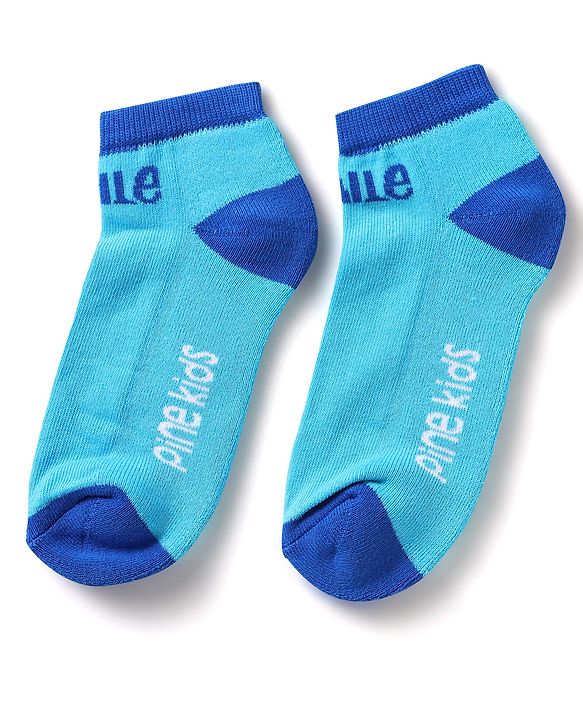 Pine Kids Knit Ankle Length Silvadur Antimicrobial Socks with Text Design Pack of 3 - Blue & Light Green