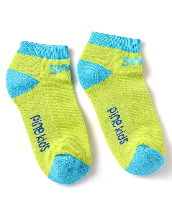 Pine Kids Knit Ankle Length Silvadur Antimicrobial Socks with Text Design Pack of 3 - Blue & Light Green