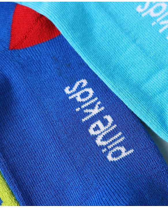 Pine Kids Knit Ankle Length Silvadur Antimicrobial Socks with Text Design Pack of 3 - Blue & Light Green