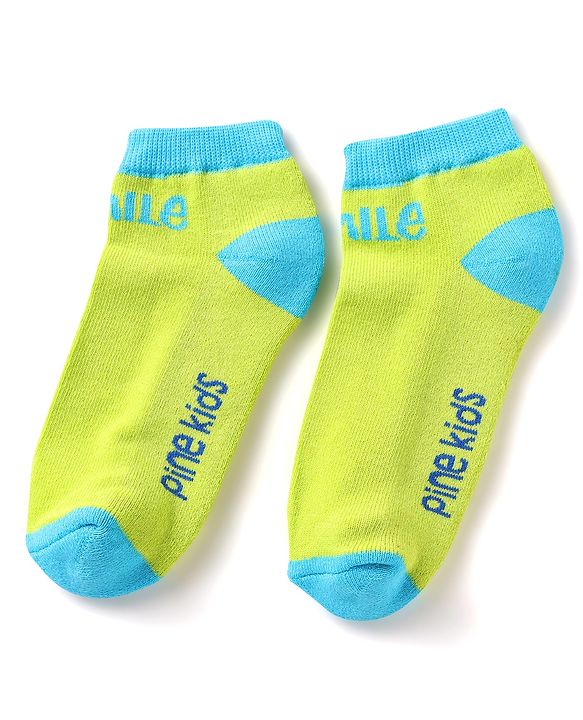 Pine Kids Knit Ankle Length Silvadur Antimicrobial Socks with Text Design Pack of 3 - Blue & Light Green