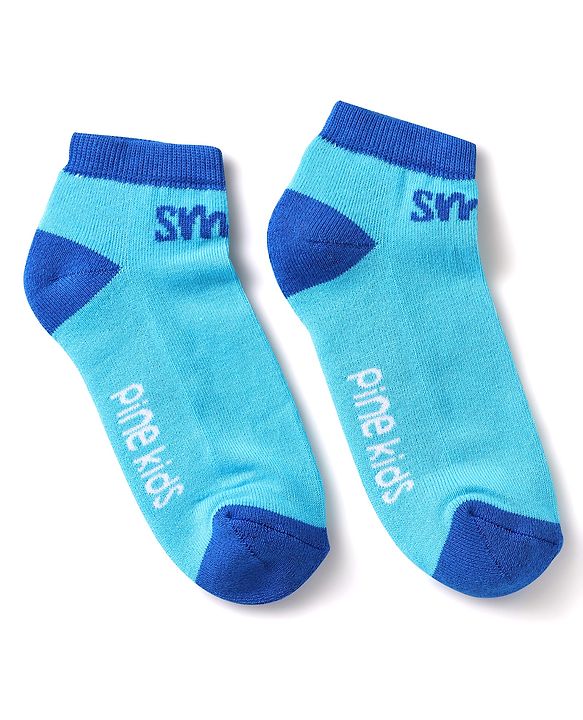 Pine Kids Knit Ankle Length Silvadur Antimicrobial Socks with Text Design Pack of 3 - Blue & Light Green