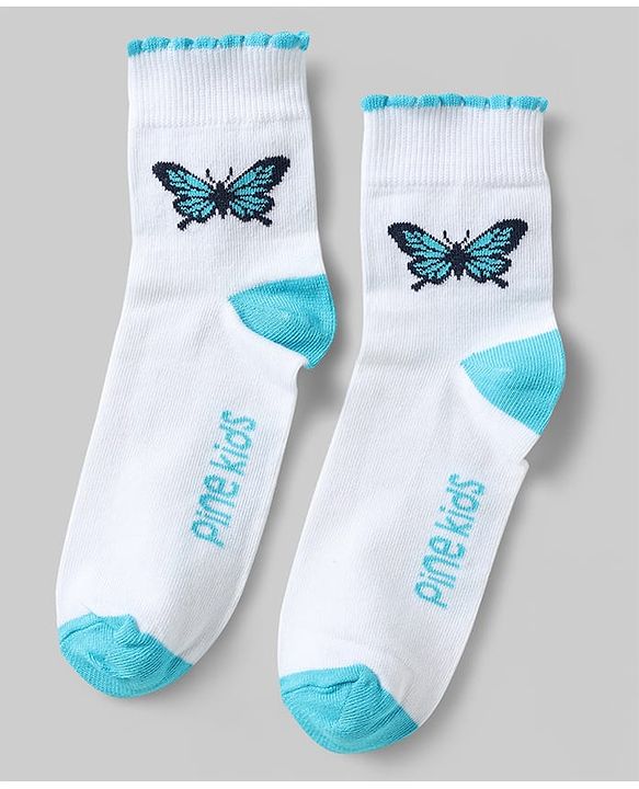 Pine Kids Cotton Knit Ankle Length Socks with Butterfly Design Pack of 5 (Color May Vary)