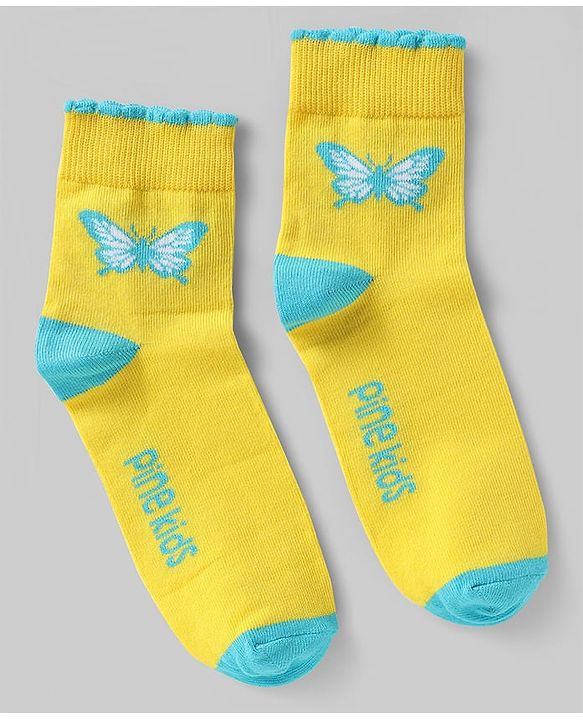 Pine Kids Cotton Knit Ankle Length Socks with Butterfly Design Pack of 5 (Color May Vary)