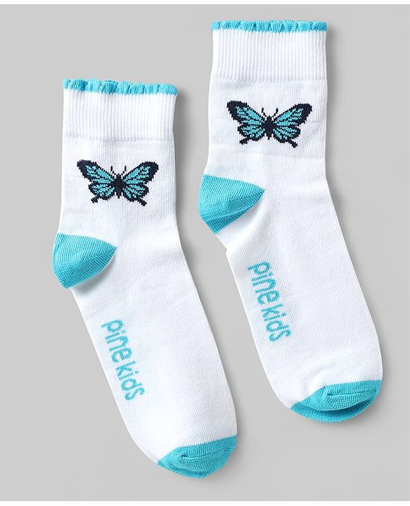 Pine Kids Cotton Knit Ankle Length Socks with Butterfly Design Pack of 5 (Color May Vary)