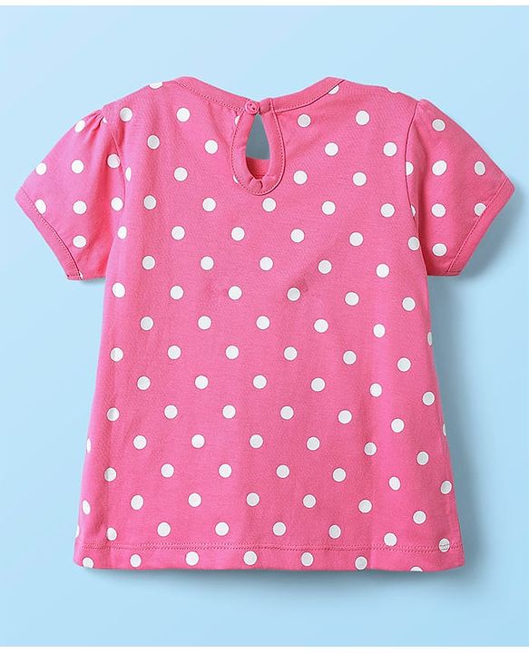 Babyhug 100% Cotton Knit Half Sleeves T-Shirts With Polka Dots Heart & Enjoy The Day Text Print Pack of 3 - Pink & White