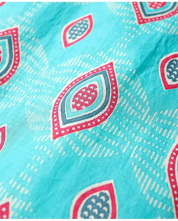 Pine Kids Cotton Woven Full Sleeves Kurta Pajama Set with Ethnic Motif Print - Aqua Blue & White