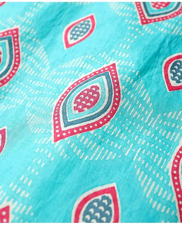 Pine Kids Cotton Woven Full Sleeves Kurta Pajama Set with Ethnic Motif Print - Aqua Blue & White