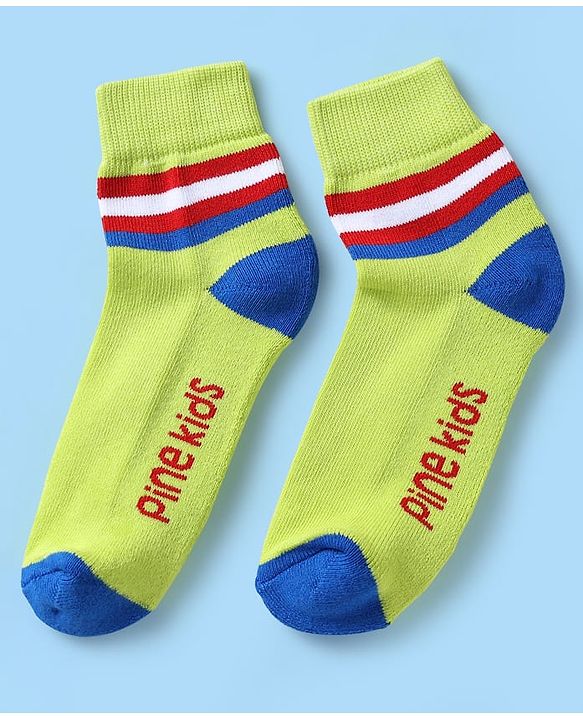 Pine Kids Knit Ankle Length Silvadur Antimicrobial Socks with Stripe Design Pack of 5 - Multicolor
