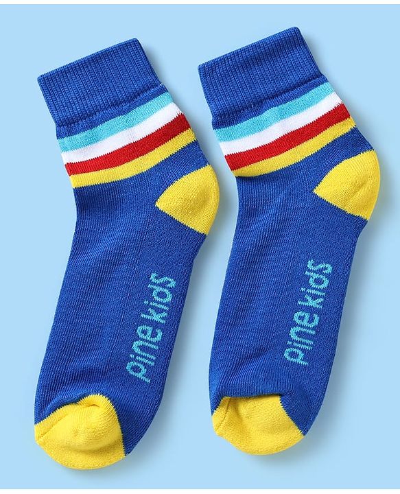 Pine Kids Knit Ankle Length Silvadur Antimicrobial Socks with Stripe Design Pack of 5 - Multicolor