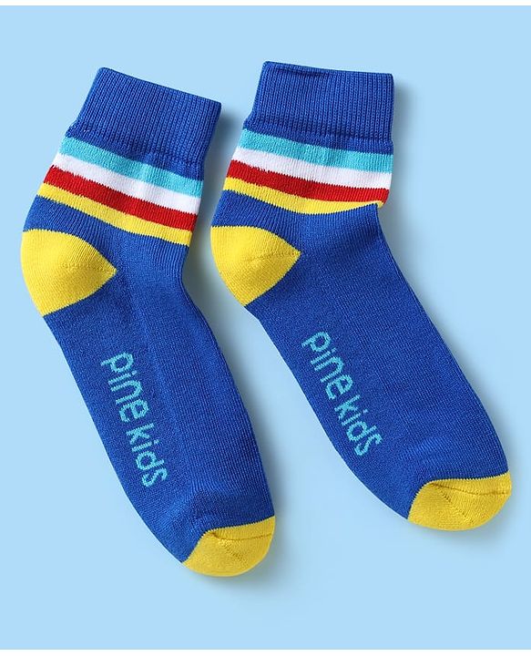 Pine Kids Knit Ankle Length Silvadur Antimicrobial Socks with Stripe Design Pack of 5 - Multicolor