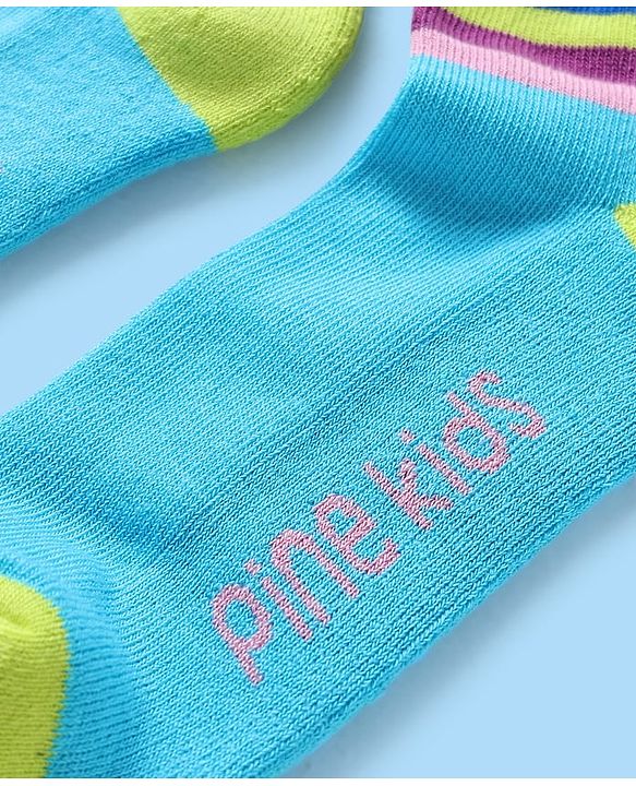 Pine Kids Knit Ankle Length Silvadur Antimicrobial Socks with Stripe Design Pack of 5 - Multicolor