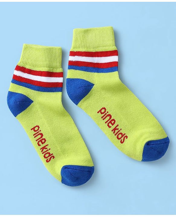 Pine Kids Knit Ankle Length Silvadur Antimicrobial Socks with Stripe Design Pack of 5 - Multicolor