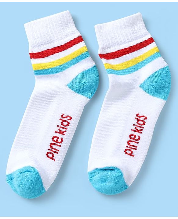 Pine Kids Knit Ankle Length Silvadur Antimicrobial Socks with Stripe Design Pack of 5 - Multicolor