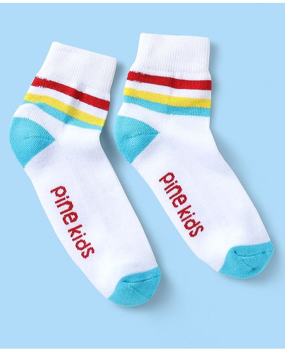 Pine Kids Knit Ankle Length Silvadur Antimicrobial Socks with Stripe Design Pack of 5 - Multicolor