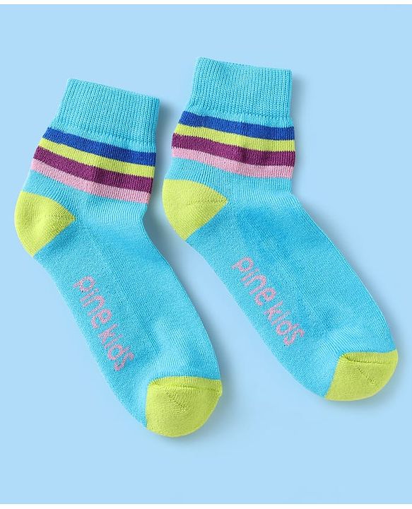 Pine Kids Knit Ankle Length Silvadur Antimicrobial Socks with Stripe Design Pack of 5 - Multicolor