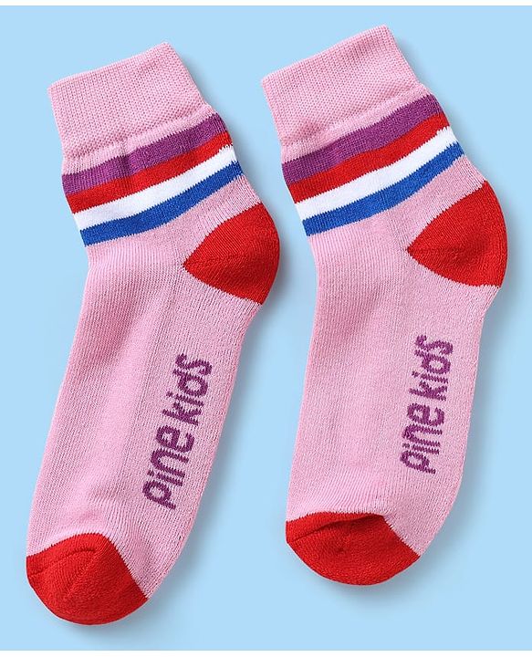 Pine Kids Knit Ankle Length Silvadur Antimicrobial Socks with Stripe Design Pack of 5 - Multicolor