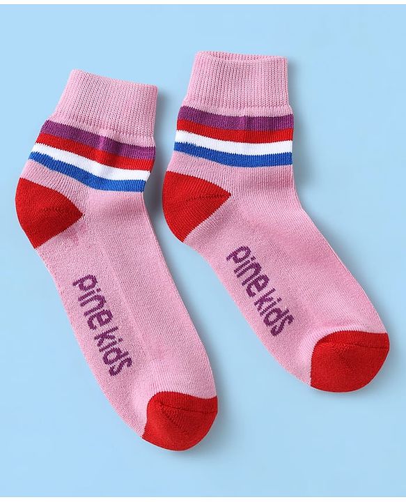 Pine Kids Knit Ankle Length Silvadur Antimicrobial Socks with Stripe Design Pack of 5 - Multicolor