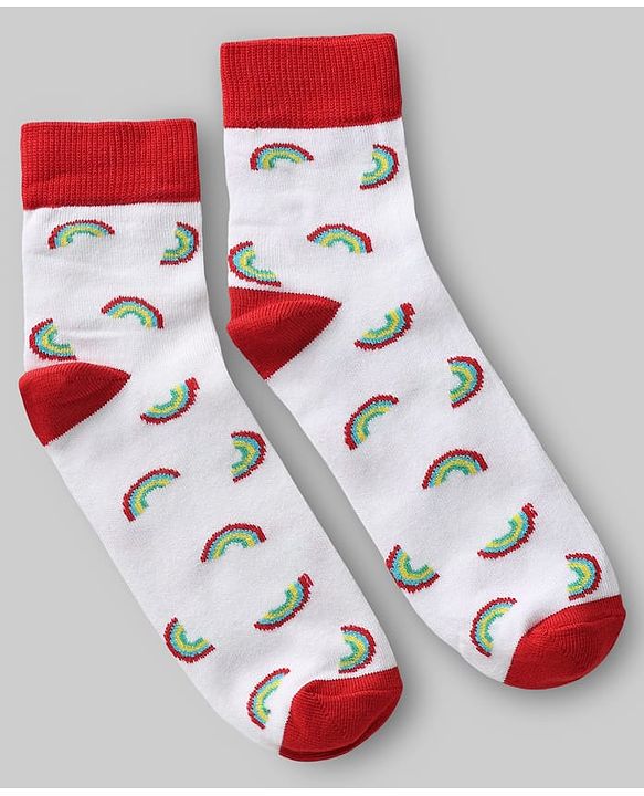 Pine Kids Knit Ankle Length Striped Socks With Rainbow & Heart Design Pack of 3 (Color May Vary)