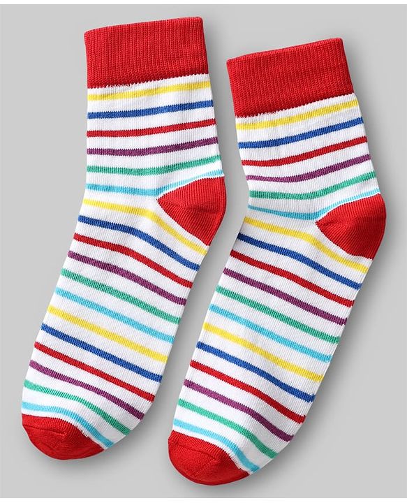 Pine Kids Knit Ankle Length Striped Socks With Rainbow & Heart Design Pack of 3 (Color May Vary)