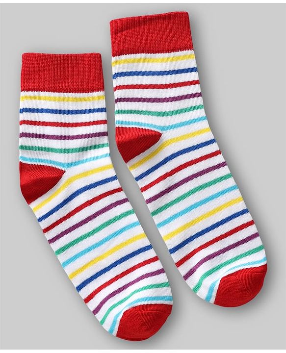 Pine Kids Knit Ankle Length Striped Socks With Rainbow & Heart Design Pack of 3 (Color May Vary)