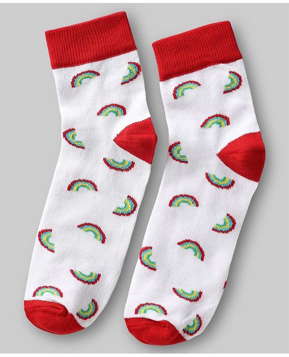 Pine Kids Knit Ankle Length Striped Socks With Rainbow & Heart Design Pack of 3 (Color May Vary)