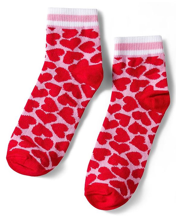 Pine Kids Knit Ankle Length Socks with Floral & Heart Design Pack of 3 (Color May Vary)