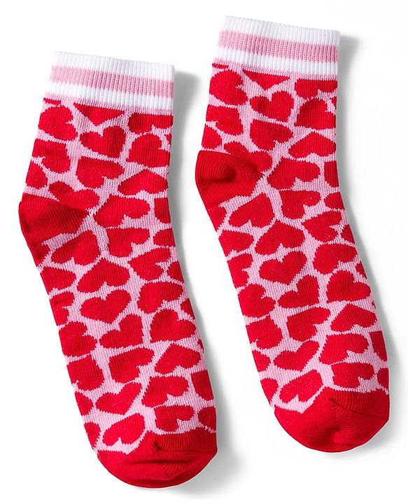 Pine Kids Knit Ankle Length Socks with Floral & Heart Design Pack of 3 (Color May Vary)