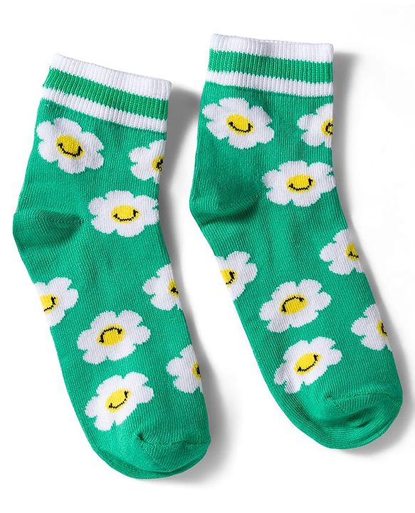Pine Kids Knit Ankle Length Socks with Floral & Heart Design Pack of 3 (Color May Vary)