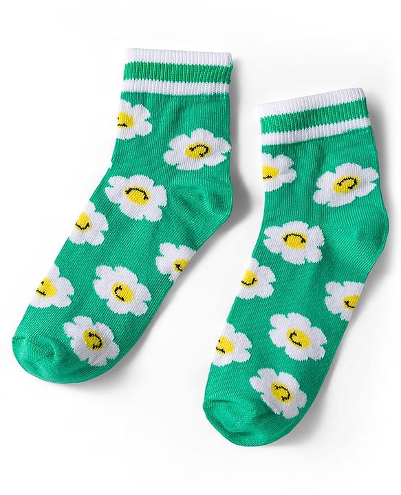 Pine Kids Knit Ankle Length Socks with Floral & Heart Design Pack of 3 (Color May Vary)