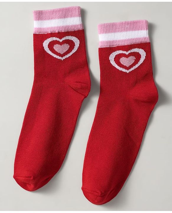Pine Kids Knit Ankle Length Silvadur Antimicrobial Socks with Strips & Heart Design Pack of 3 - Red & Pink
