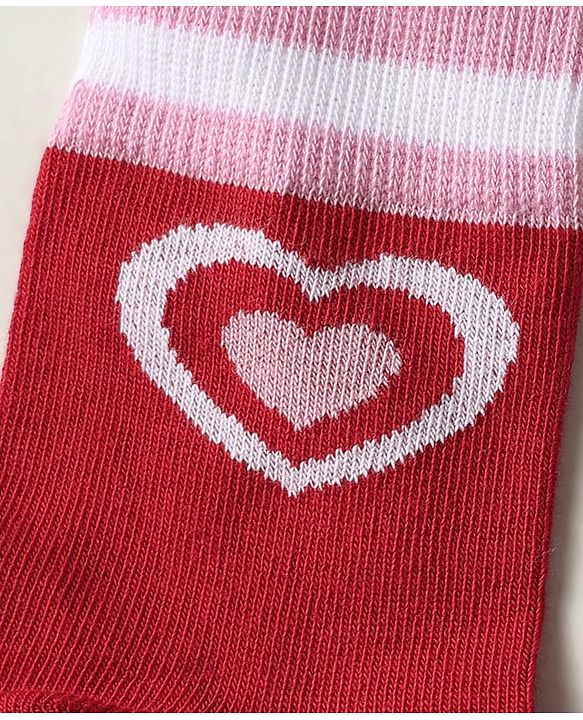 Pine Kids Knit Ankle Length Silvadur Antimicrobial Socks with Strips & Heart Design Pack of 3 - Red & Pink