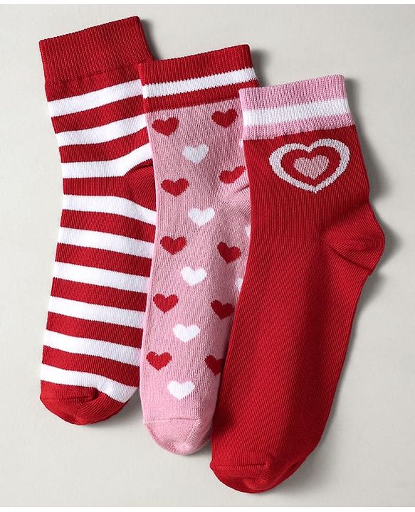 Pine Kids Knit Ankle Length Silvadur Antimicrobial Socks with Strips & Heart Design Pack of 3 - Red & Pink