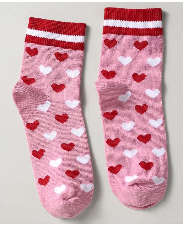 Pine Kids Knit Ankle Length Silvadur Antimicrobial Socks with Strips & Heart Design Pack of 3 - Red & Pink