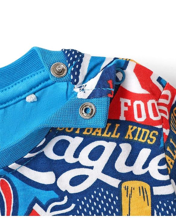 Babyhug Cotton Knit Full Sleeves Co-ords Night Suit With Basket Ball Print - Multicolour
