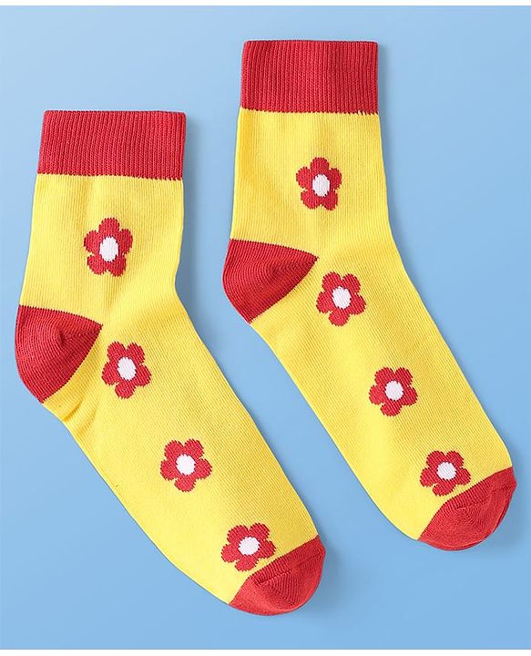 Pine Kids Cotton Knit Ankle Length Socks With Floral & Polka Dots Design Pack Of 3 ( Colour May Vary )