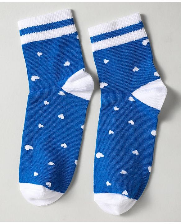 Pine Kids Knit Ankle Length Silvadur Antimicrobial Socks with Heart Star & Text Design Pack of 3 - Blue Orange & White