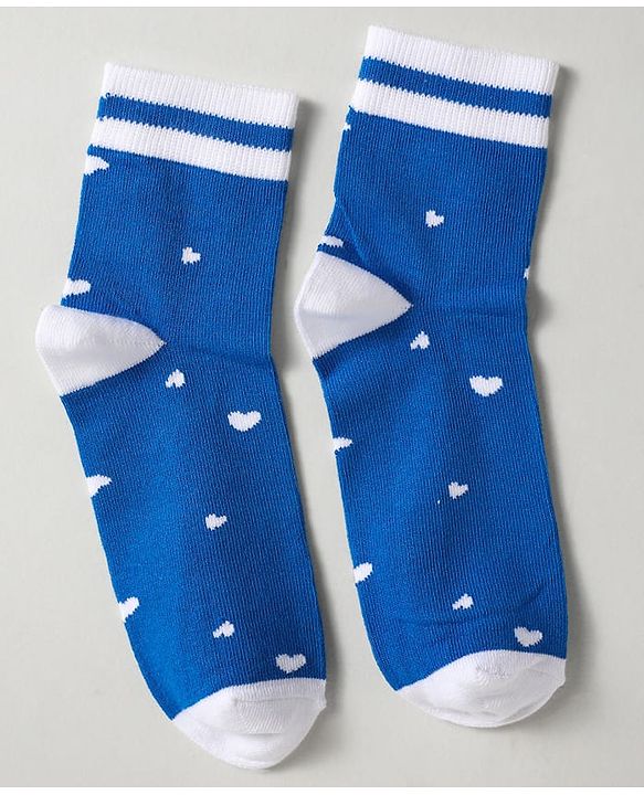 Pine Kids Knit Ankle Length Silvadur Antimicrobial Socks with Heart Star & Text Design Pack of 3 - Blue Orange & White