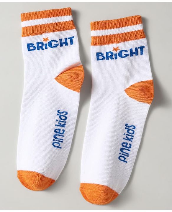Pine Kids Knit Ankle Length Silvadur Antimicrobial Socks with Heart Star & Text Design Pack of 3 - Blue Orange & White