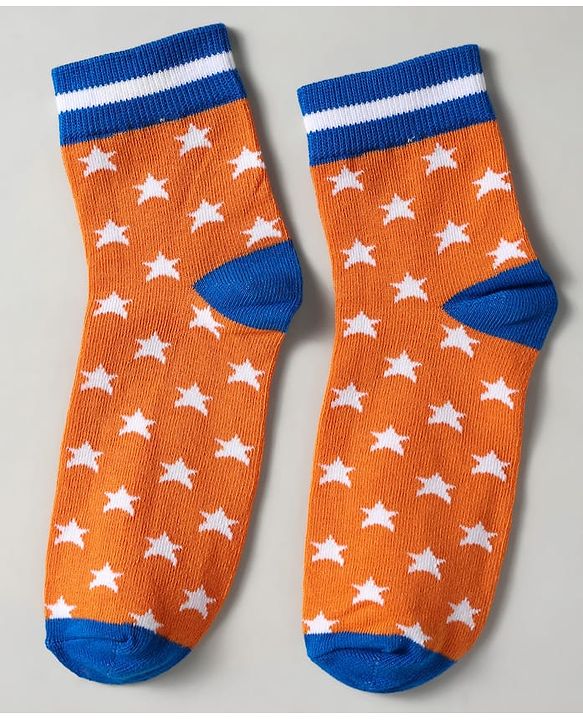 Pine Kids Knit Ankle Length Silvadur Antimicrobial Socks with Heart Star & Text Design Pack of 3 - Blue Orange & White