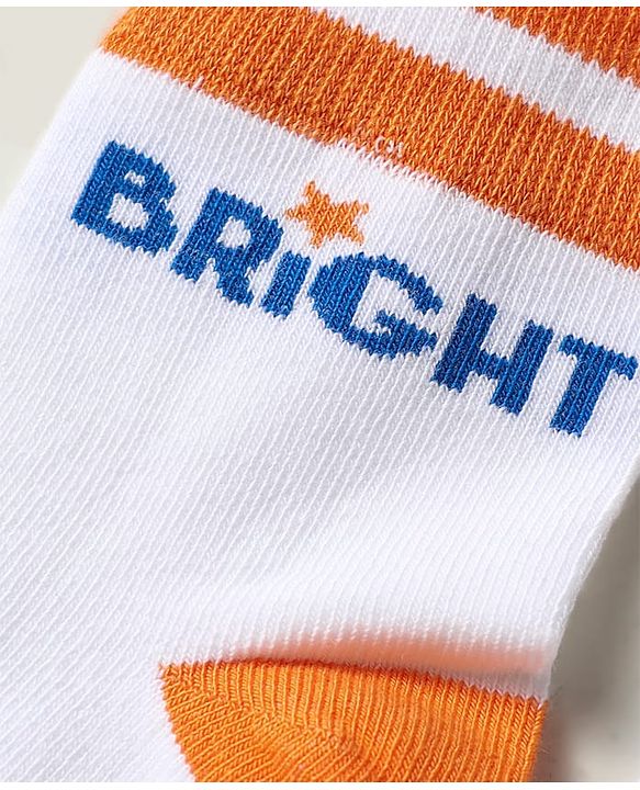 Pine Kids Knit Ankle Length Silvadur Antimicrobial Socks with Heart Star & Text Design Pack of 3 - Blue Orange & White