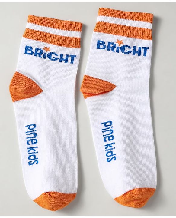 Pine Kids Knit Ankle Length Silvadur Antimicrobial Socks with Heart Star & Text Design Pack of 3 - Blue Orange & White