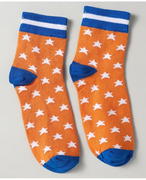 Pine Kids Knit Ankle Length Silvadur Antimicrobial Socks with Heart Star & Text Design Pack of 3 - Blue Orange & White