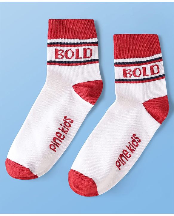 Pine Kids Cotton Knit Ankle Length Socks With Text Design Pack Of 5 ( Colour May Vary )