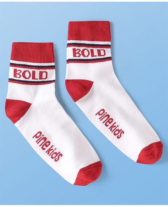 Pine Kids Cotton Knit Ankle Length Socks With Text Design Pack Of 5 ( Colour May Vary )