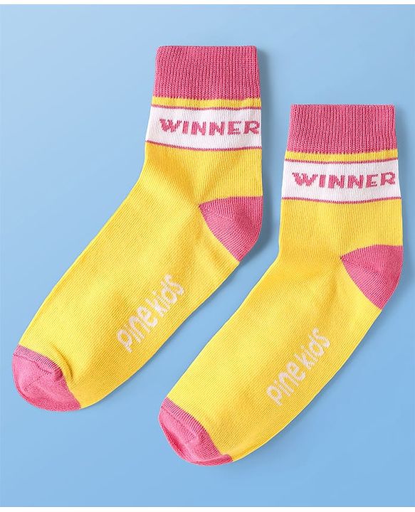 Pine Kids Cotton Knit Ankle Length Socks With Text Design Pack Of 5 ( Colour May Vary )