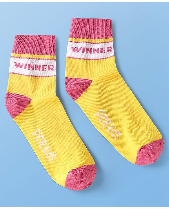 Pine Kids Cotton Knit Ankle Length Socks With Text Design Pack Of 5 ( Colour May Vary )