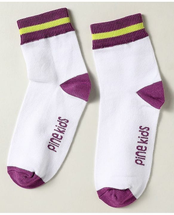 Pine Kids Knit Ankle Length Silvadur Antimicrobial Socks with Heart & Text Design Pack of 3 - Plum & White