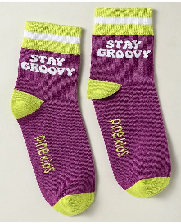 Pine Kids Knit Ankle Length Silvadur Antimicrobial Socks with Heart & Text Design Pack of 3 - Plum & White