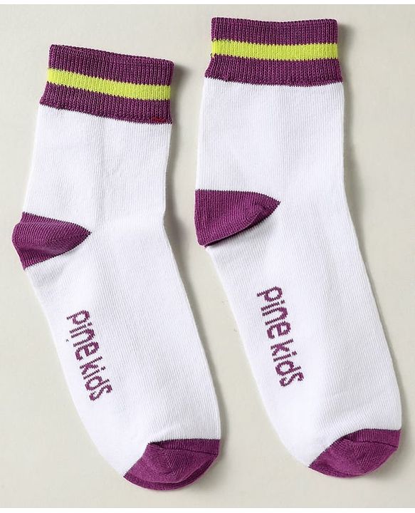 Pine Kids Knit Ankle Length Silvadur Antimicrobial Socks with Heart & Text Design Pack of 3 - Plum & White